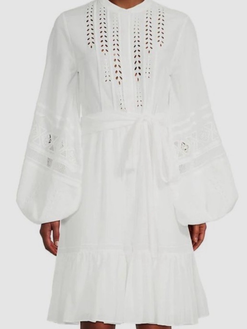 $598 Kobi Halperin Women's White Eyelet Lace Cotton & Silk Tiered Dress Size S